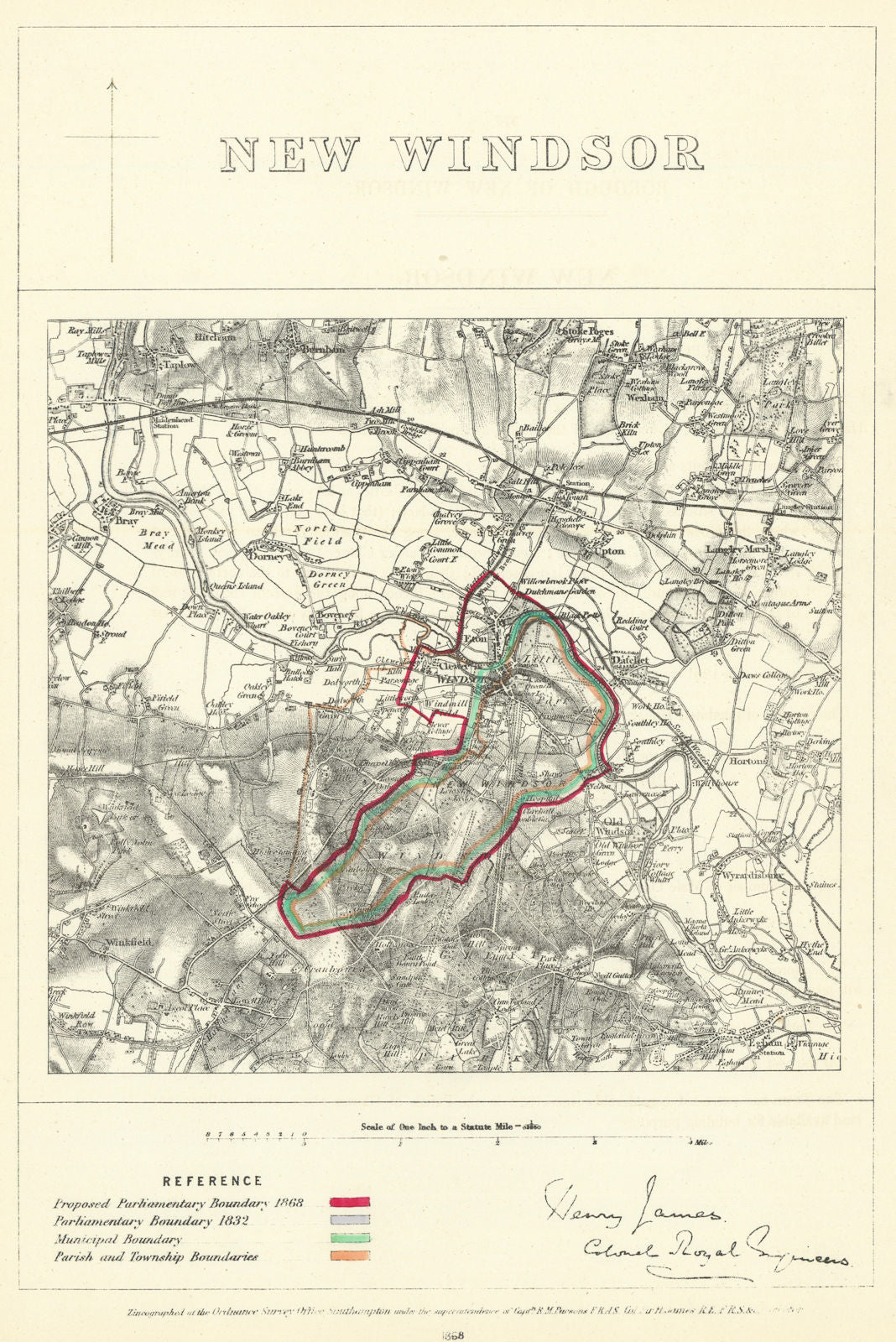 New Windsor, Berkshire. JAMES. Parliamentary Boundary Commission 1868 old map